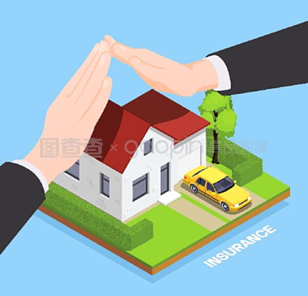 守護家園財富 保險組合、私人住宅形象代理與可編輯矢量插圖的協同作用
